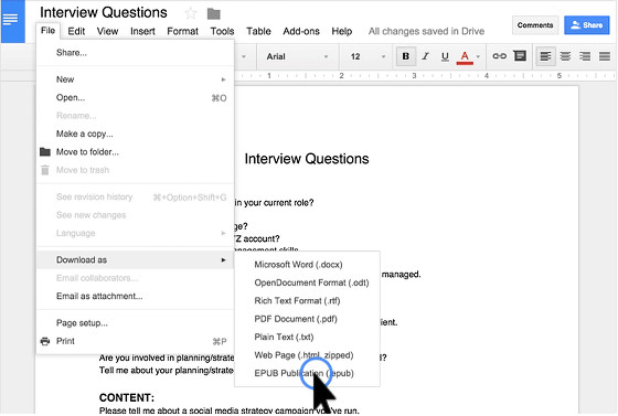 how to export from google drive to ia writer