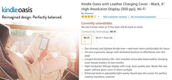 Kindle Oasis Unavailable