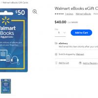 $50 Walmart eBook Gift Card for Kobo eBooks On Sale for $40 Walmart eBooks Gift Card