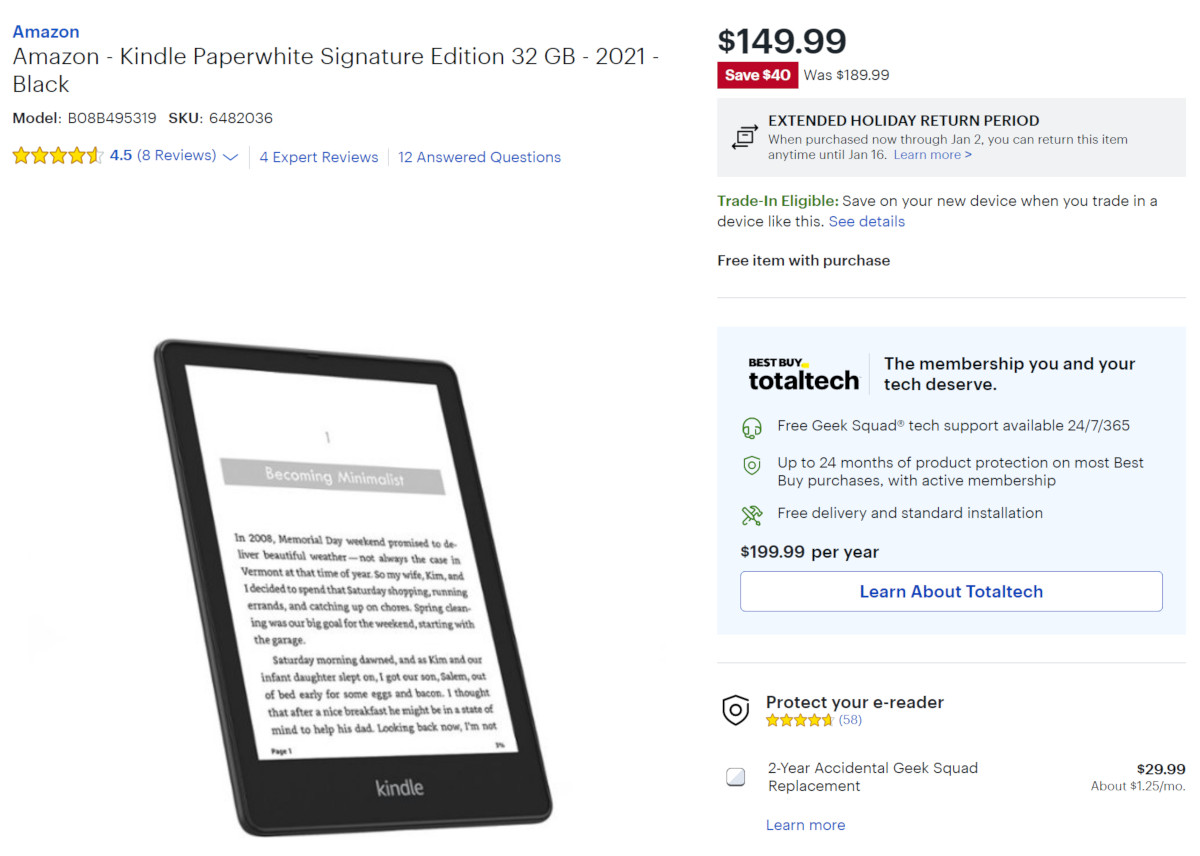 Kindle Paperwhite Signature Edition On Sale for $149 at Best Buy