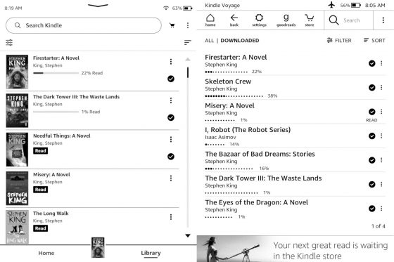 Kindle List Views Compared