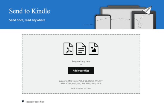 Trang web Send To Kindle mới có thể gửi EPUB và tài liệu đến Kindle