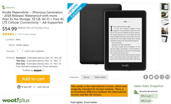 Kindle Paperwhite Cellular Woot Deal