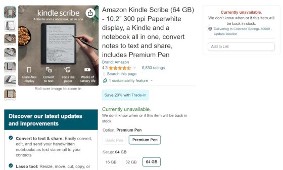 Kindle Scribe Unavailable