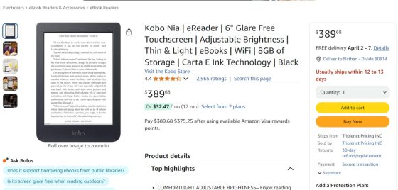 Kobo Nia Overpriced