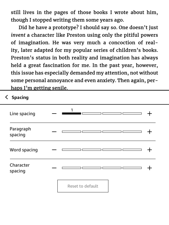 Kindle New Spacing Settings