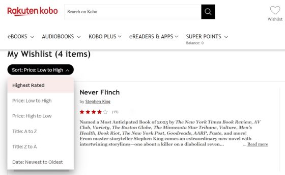 Kobo Wish List Update